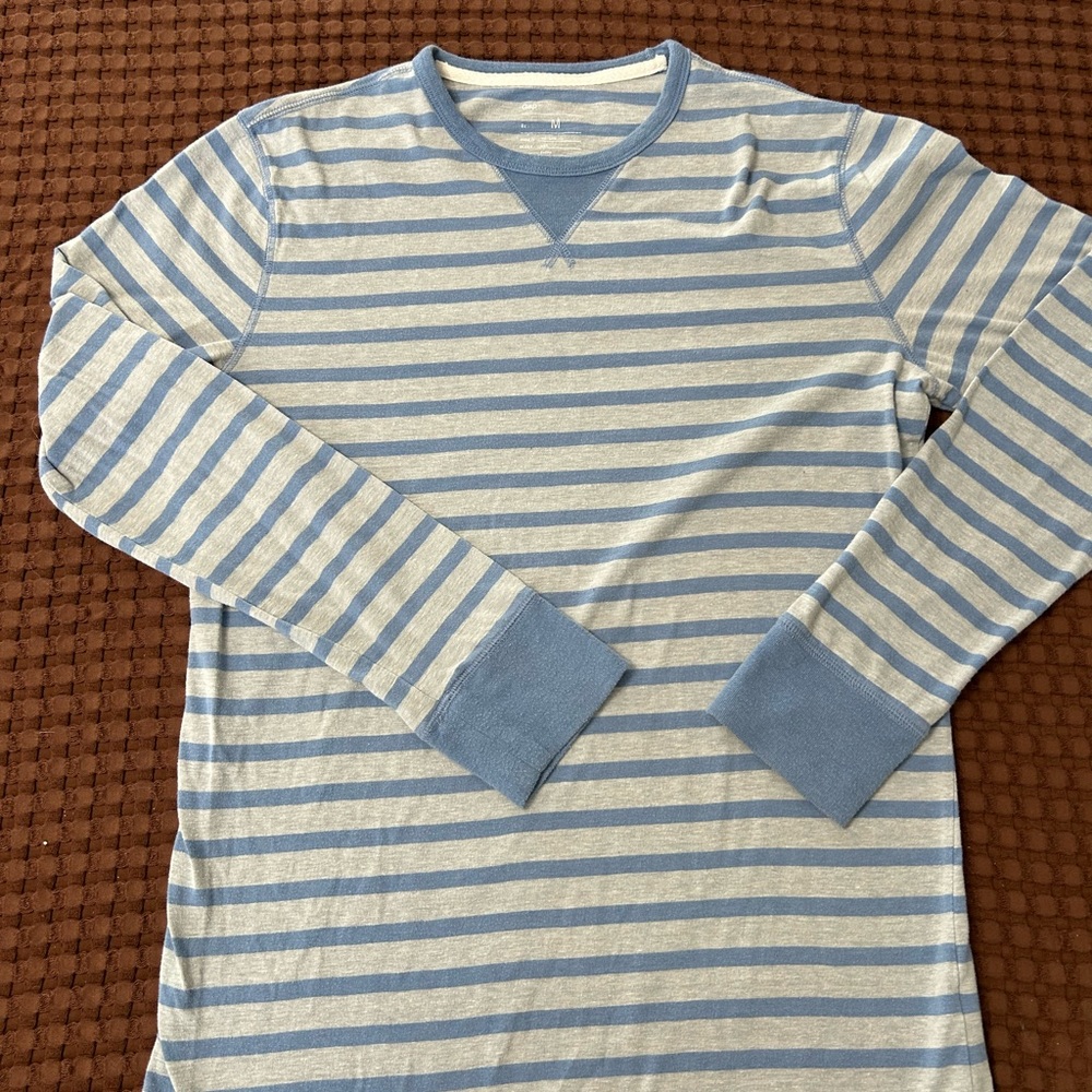 Gap Men’s Long Sleeve Striped Crewneck Shirt - Blue & Gray - Size Medium